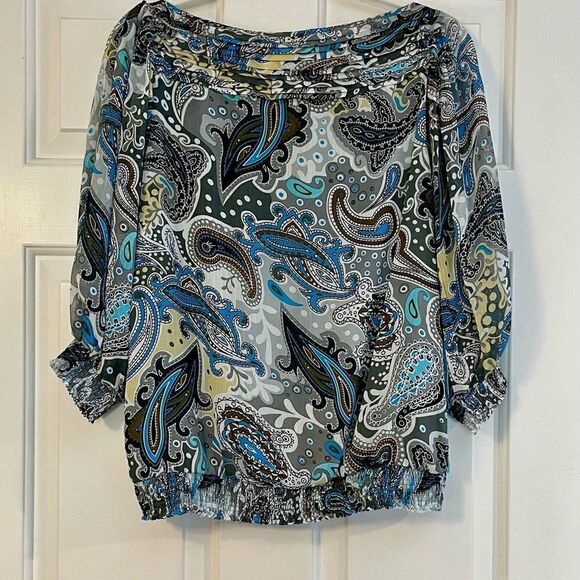 NWT BCBG Maxazria 70s Paisley Blouse Size Small - Picture 4 of 12